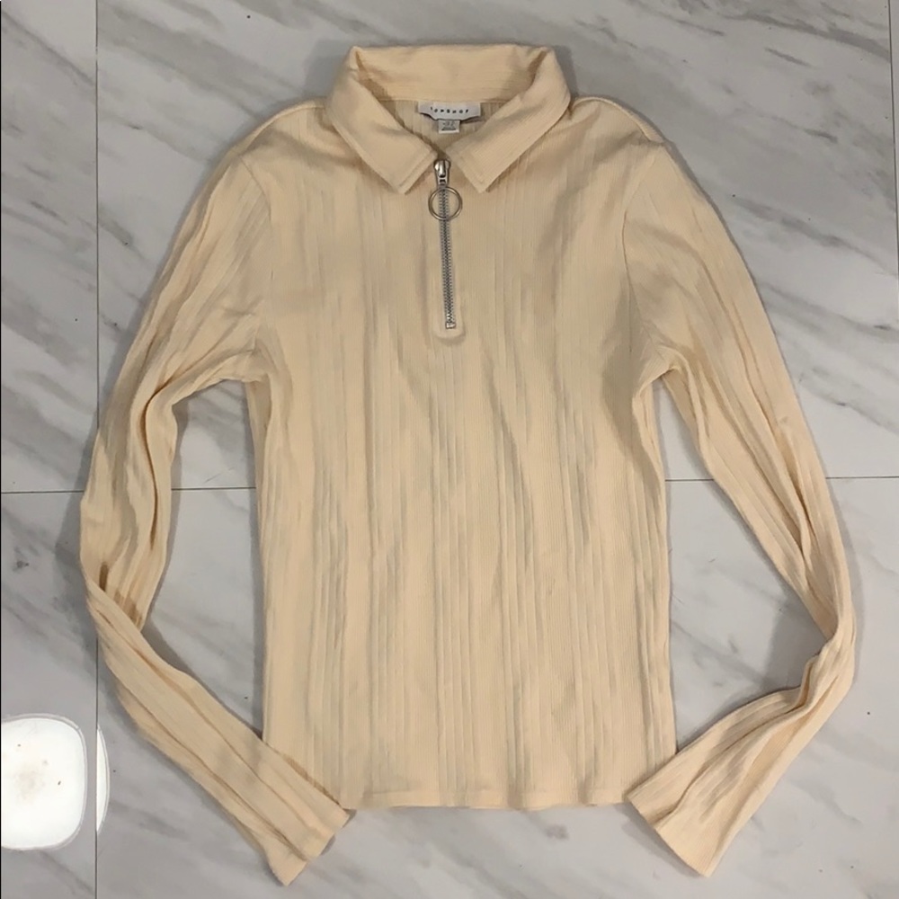 Topshop Cream Ribbed Shirt